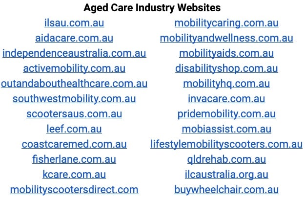 the list of aged care websites used to support the analysis and data referenced in the blog post. 