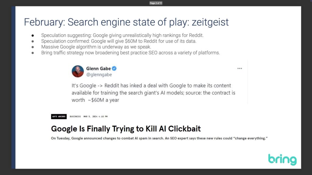 Screenshot of Glenn Gabe’s tweet highlighting Google’s $60M deal with Reddit for AI training data.