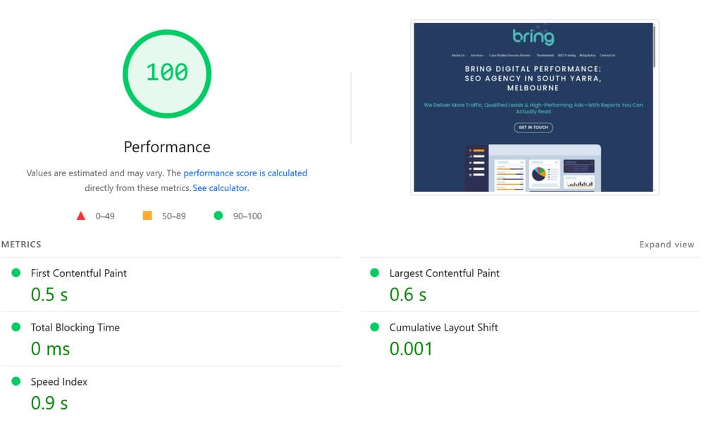 Scores in Pagespeed Insights